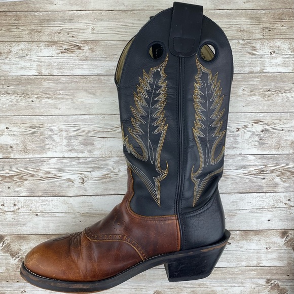 Durango Cowboy Black & Brown Pull On Leather Boots- Mens size 8.5 EE - Picture 8 of 17